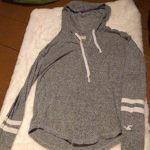 Gray hooded long sleeve shirt